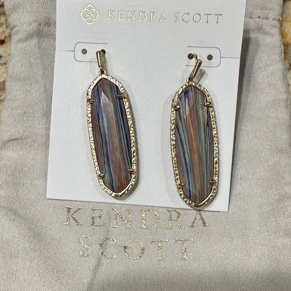 Kendra Scott Iridescent Stone Earrings with Gold Trim - Picture 1 of 1